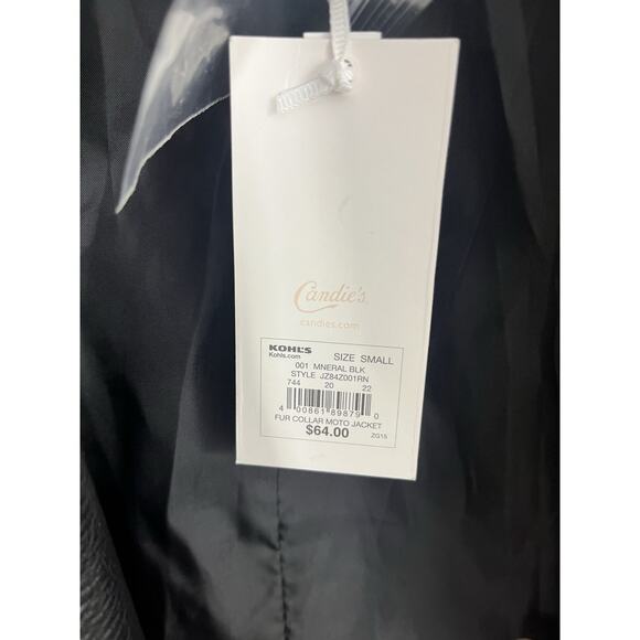 Candies Women's Faux Leather Pink Faux Fur Collar Moto Zip Jacket Small NWT - Picture 8 of 8